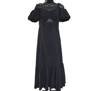ASTR The Label Aleda Midi Dress Linen Size S Black Cold Shoulder Party Cut Out